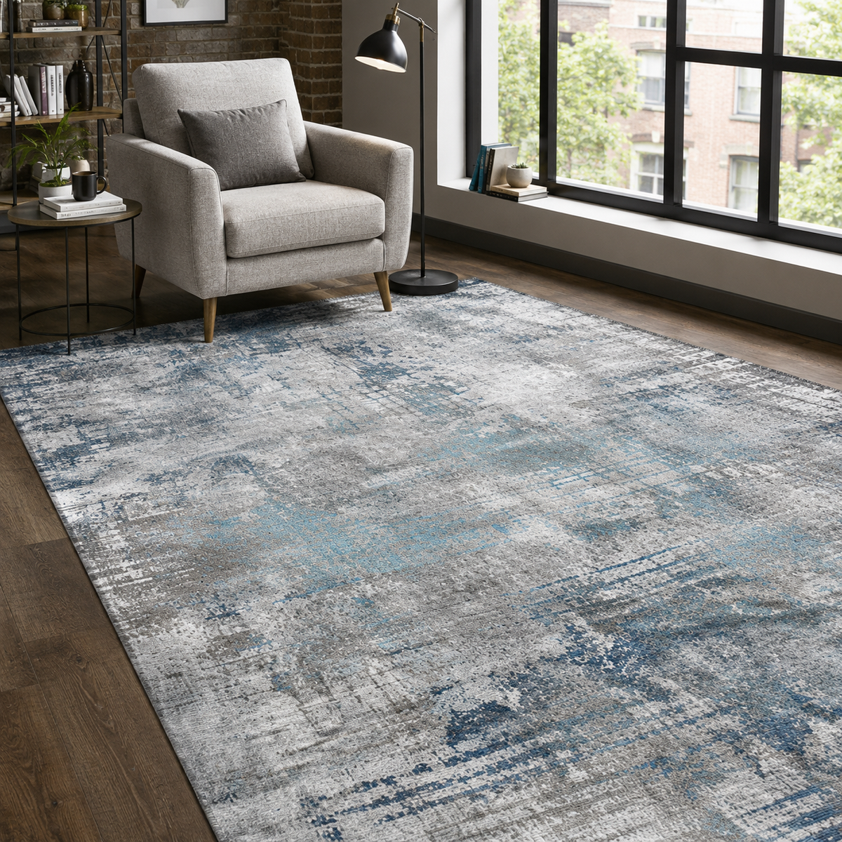 Tapis Géométrique Moderne Bleu Marine Lavable Léa, vue 7