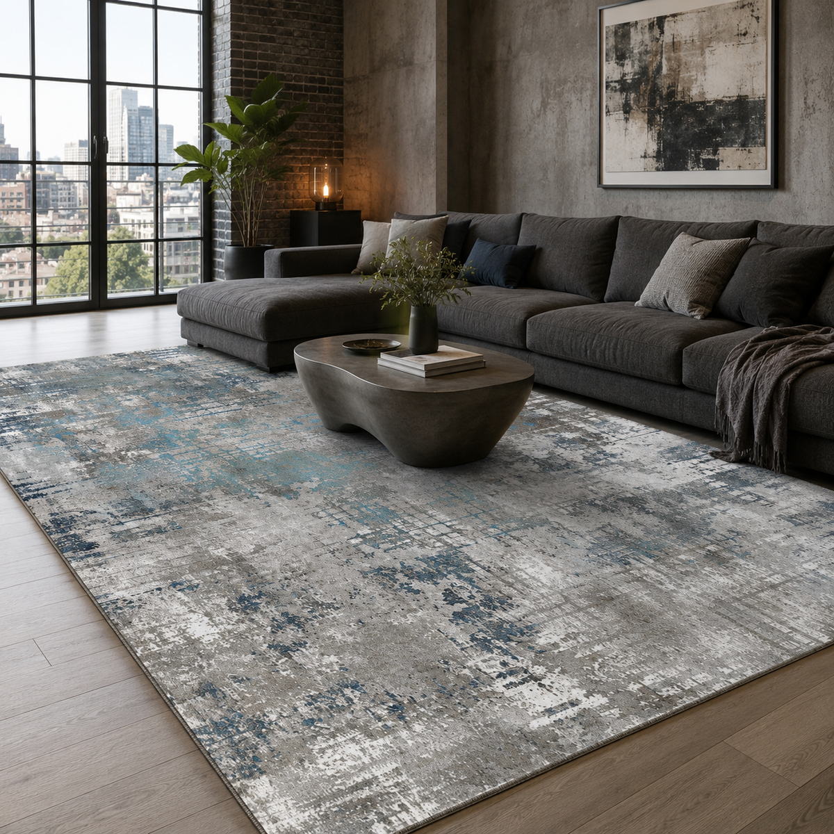 Tapis Géométrique Moderne Bleu Marine Lavable Léa, vue 8