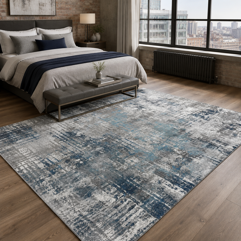 Tapis Géométrique Moderne Bleu Marine Lavable Léa, vue 9