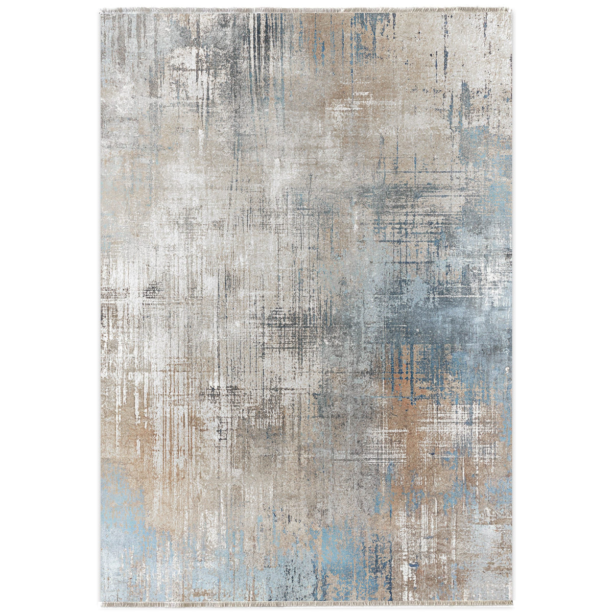 Détail du motif du tapis géométrique moderne bleu marine lavable Julia