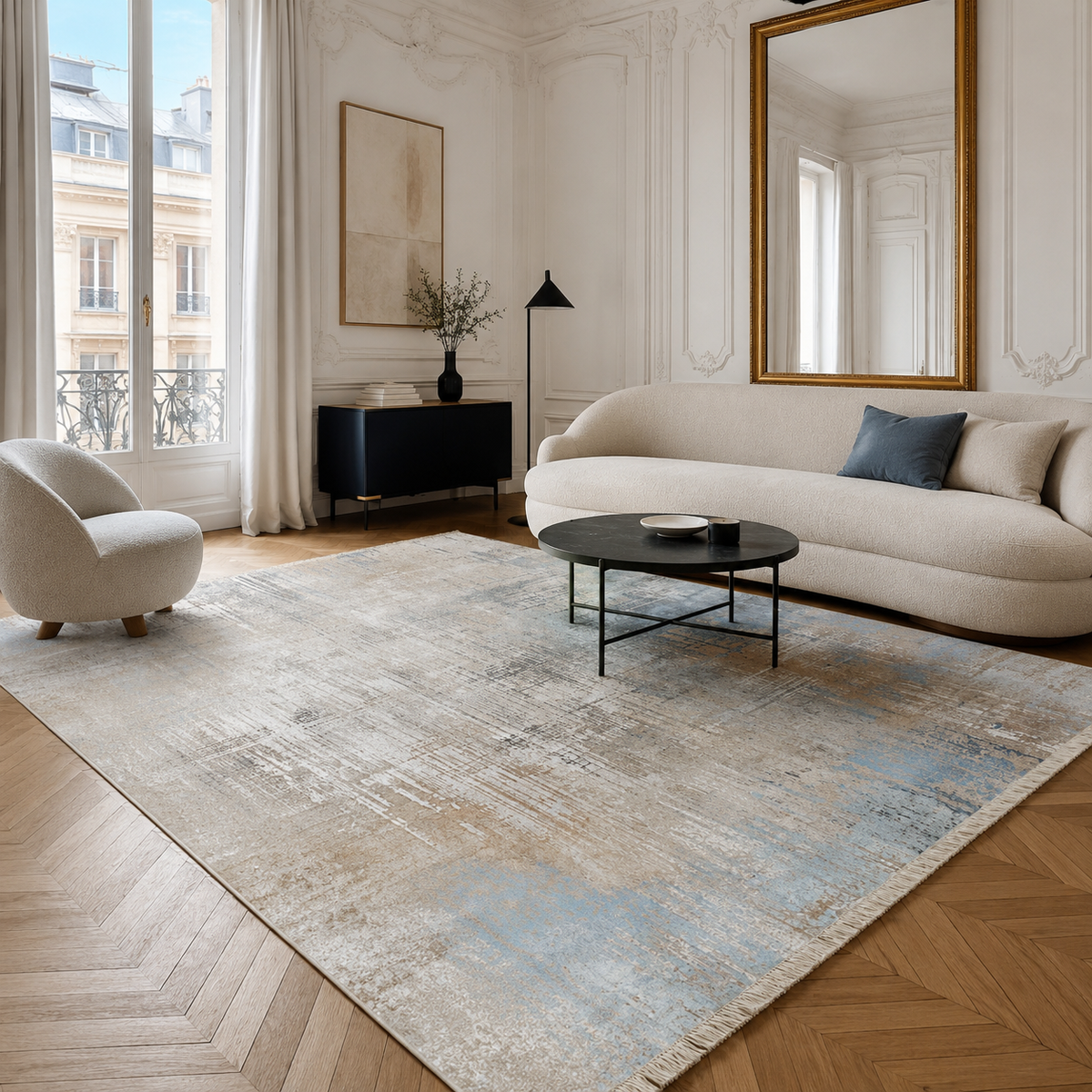 Tapis Géométrique Moderne Bleu Marine Lavable Julia, vue 5