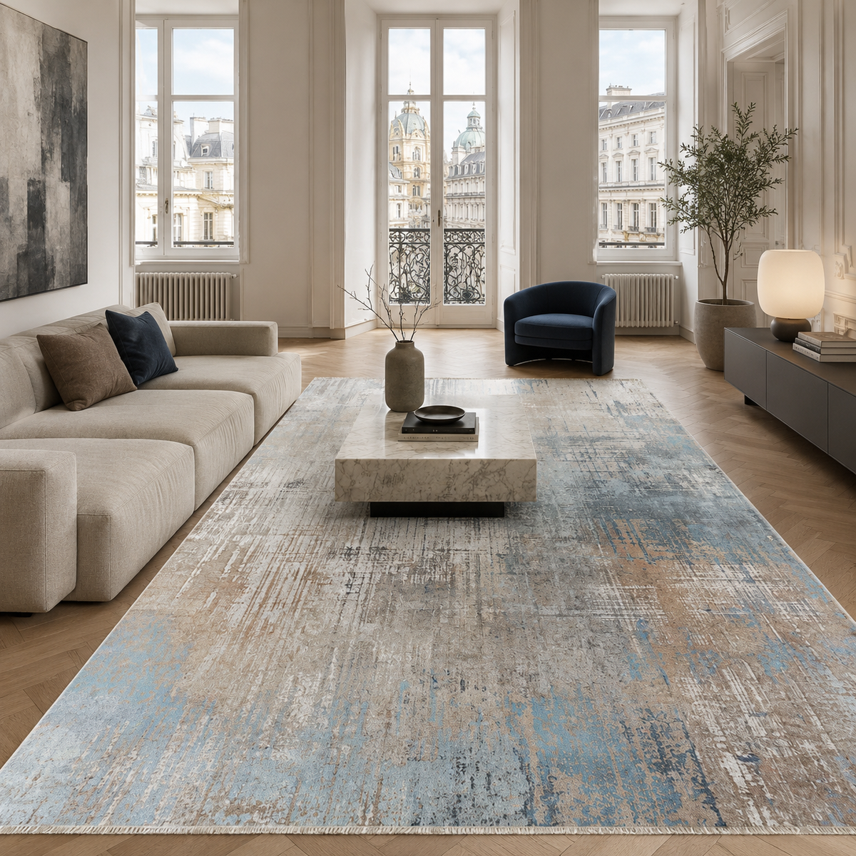 Tapis Géométrique Moderne Bleu Marine Lavable Julia, vue 7