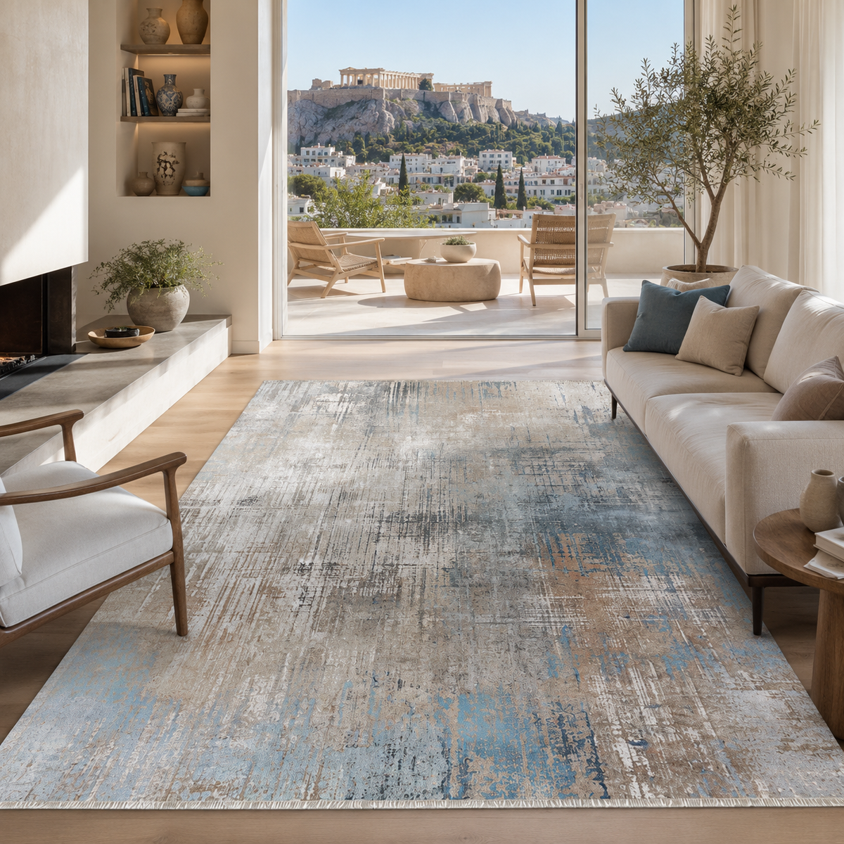 Tapis Géométrique Moderne Bleu Marine Lavable Julia, vue 9