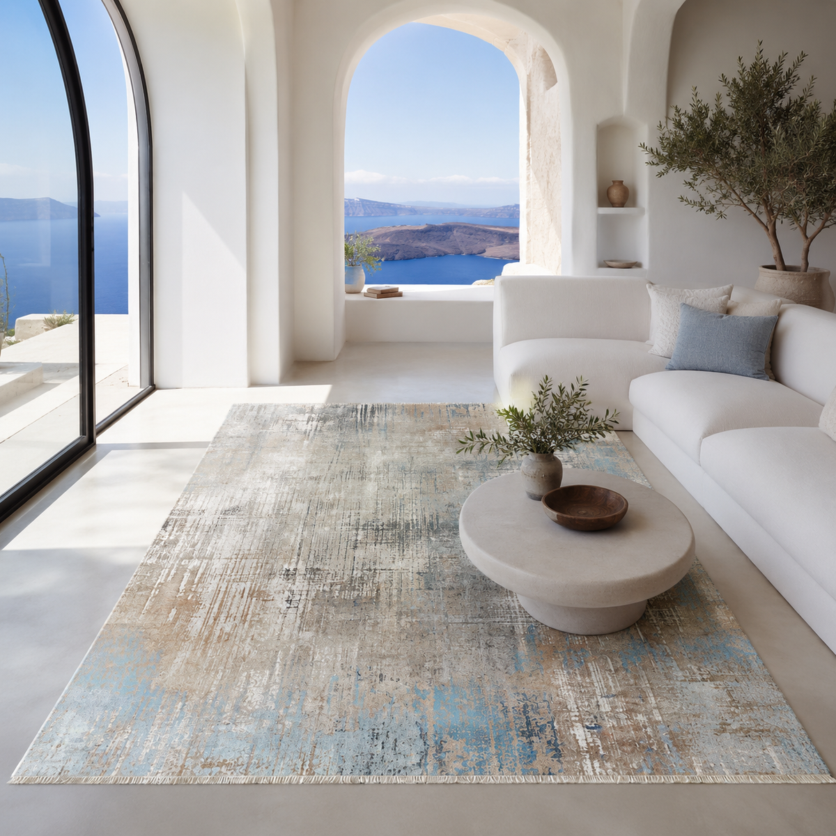Tapis Géométrique Moderne Bleu Marine Lavable Julia, vue 10