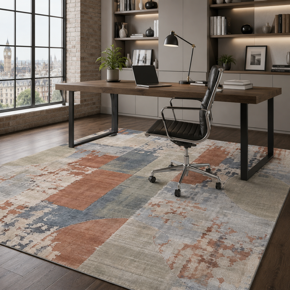 Tapis Géométrique Moderne Bleu Marine Lavable Estelle, vue 4