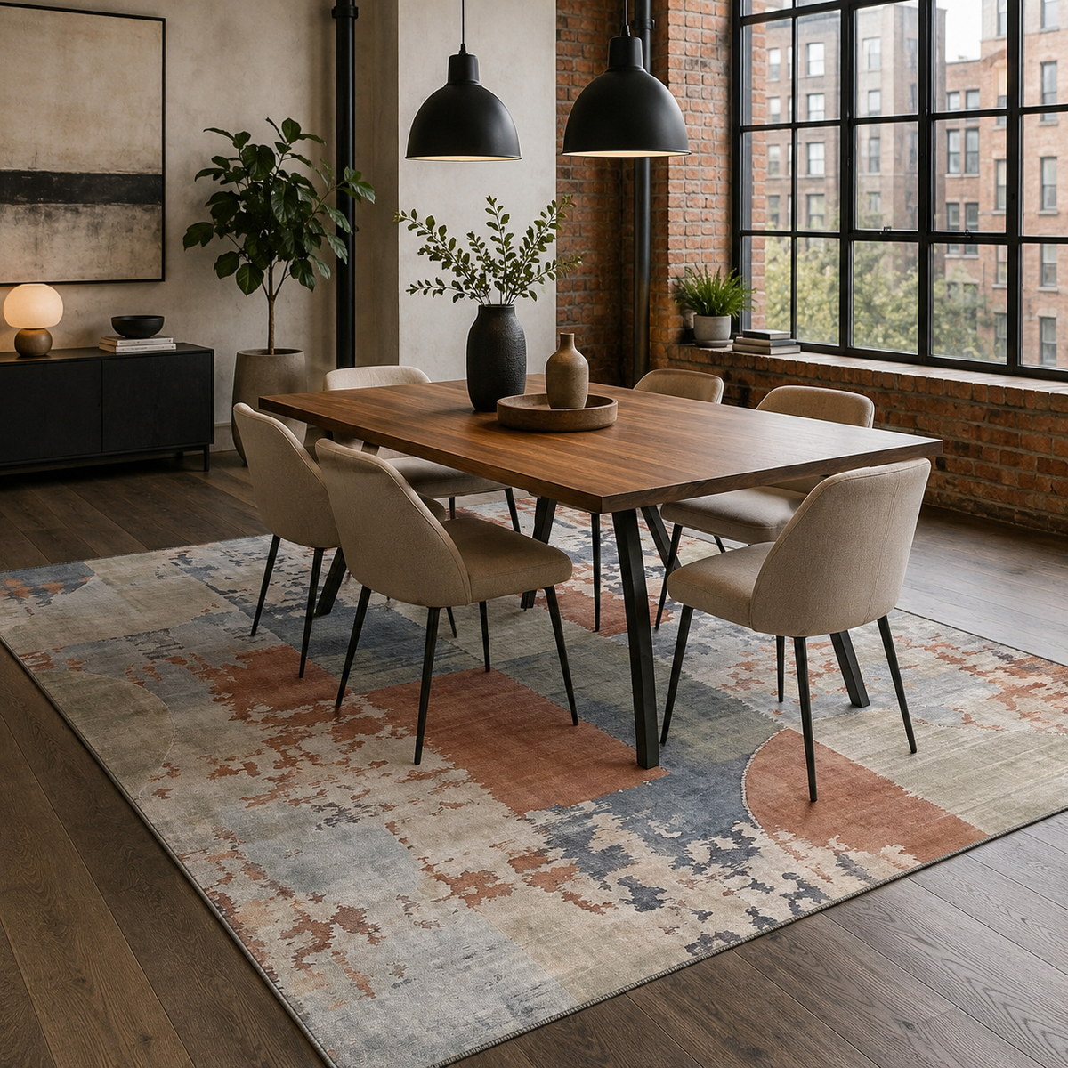 Tapis Géométrique Moderne Bleu Marine Lavable Estelle, vue 5