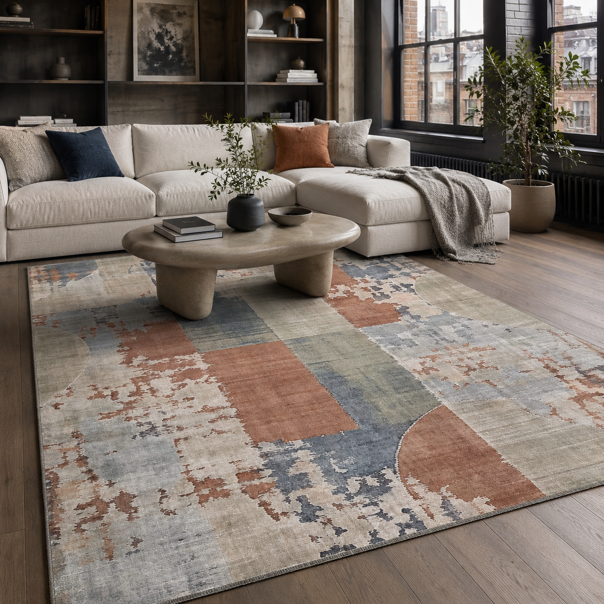 Tapis Géométrique Moderne Bleu Marine Lavable Estelle, vue 10
