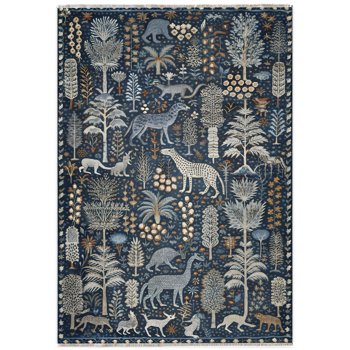 Détail du motif du tapis ethnique bleu marine lavable Vega