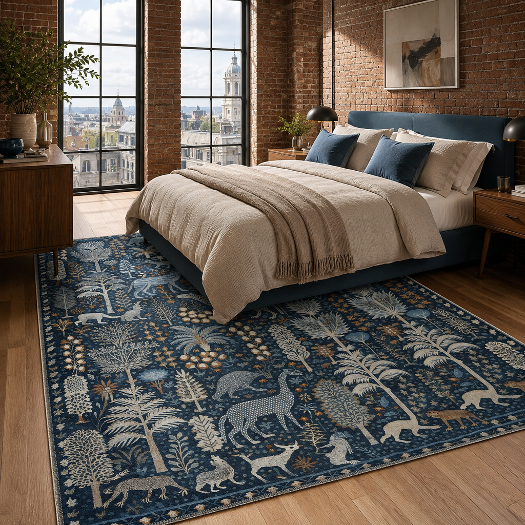 Tapis Ethnique Bleu Marine Lavable Vega, vue 3