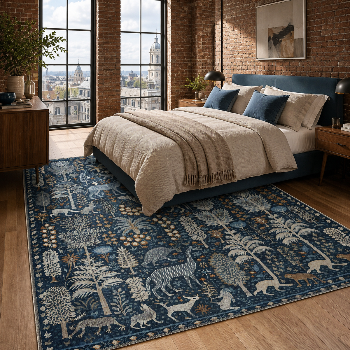Tapis Ethnique Bleu Marine Lavable Vega, vue 3