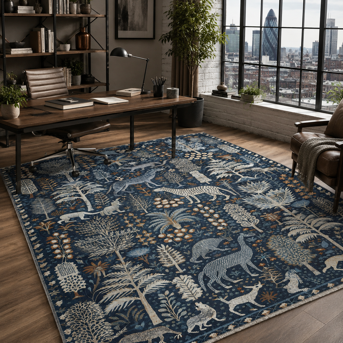 Tapis Ethnique Bleu Marine Lavable Vega, vue 5