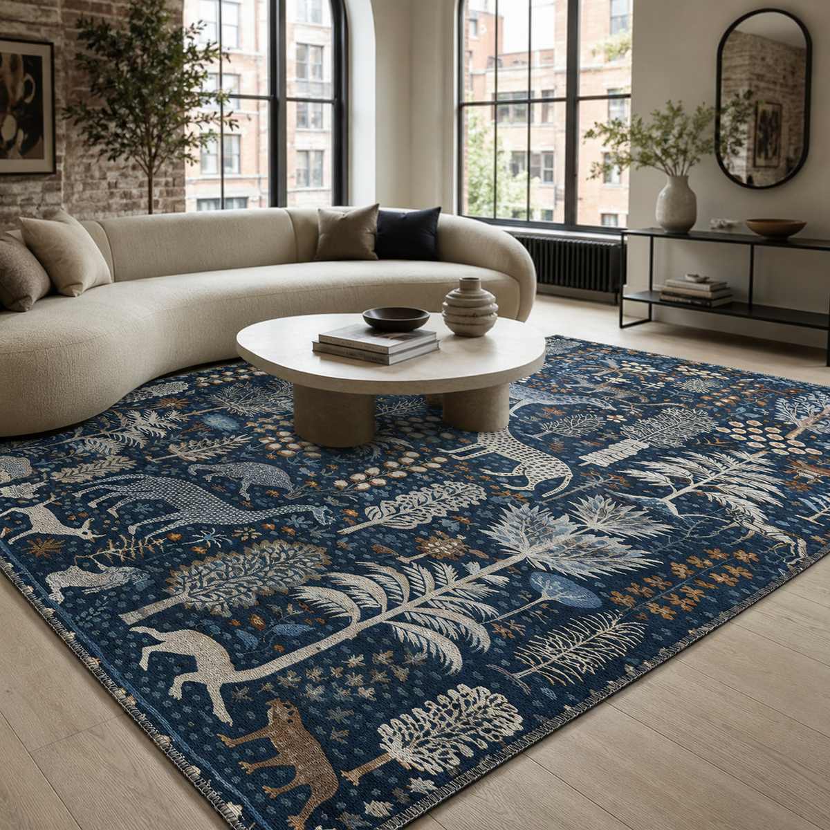 Tapis Ethnique Bleu Marine Lavable Vega, vue 7