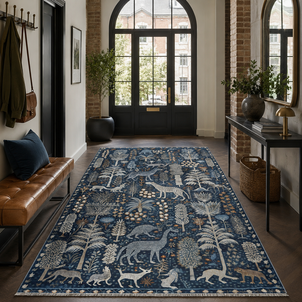 Tapis Ethnique Bleu Marine Lavable Vega, vue 8