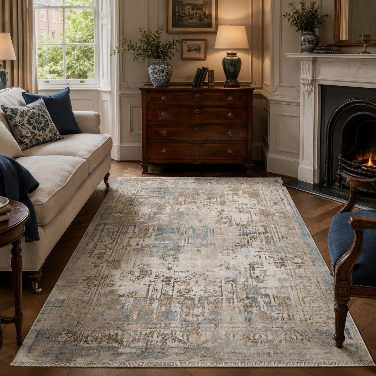 Tapis Classique Vintage Bleu Marine Lavable Félicie, vue 4