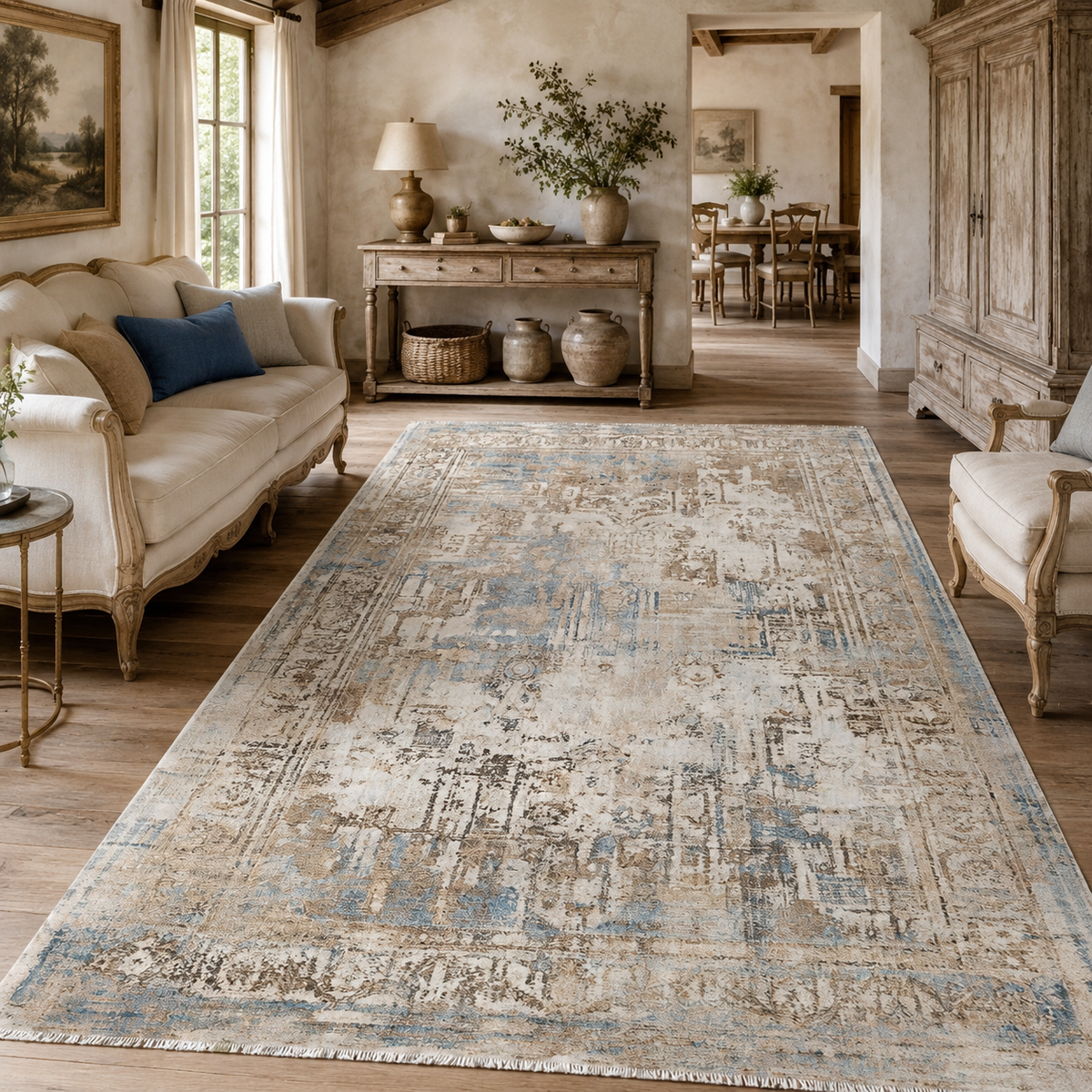 Tapis Classique Vintage Bleu Marine Lavable Félicie, vue 6