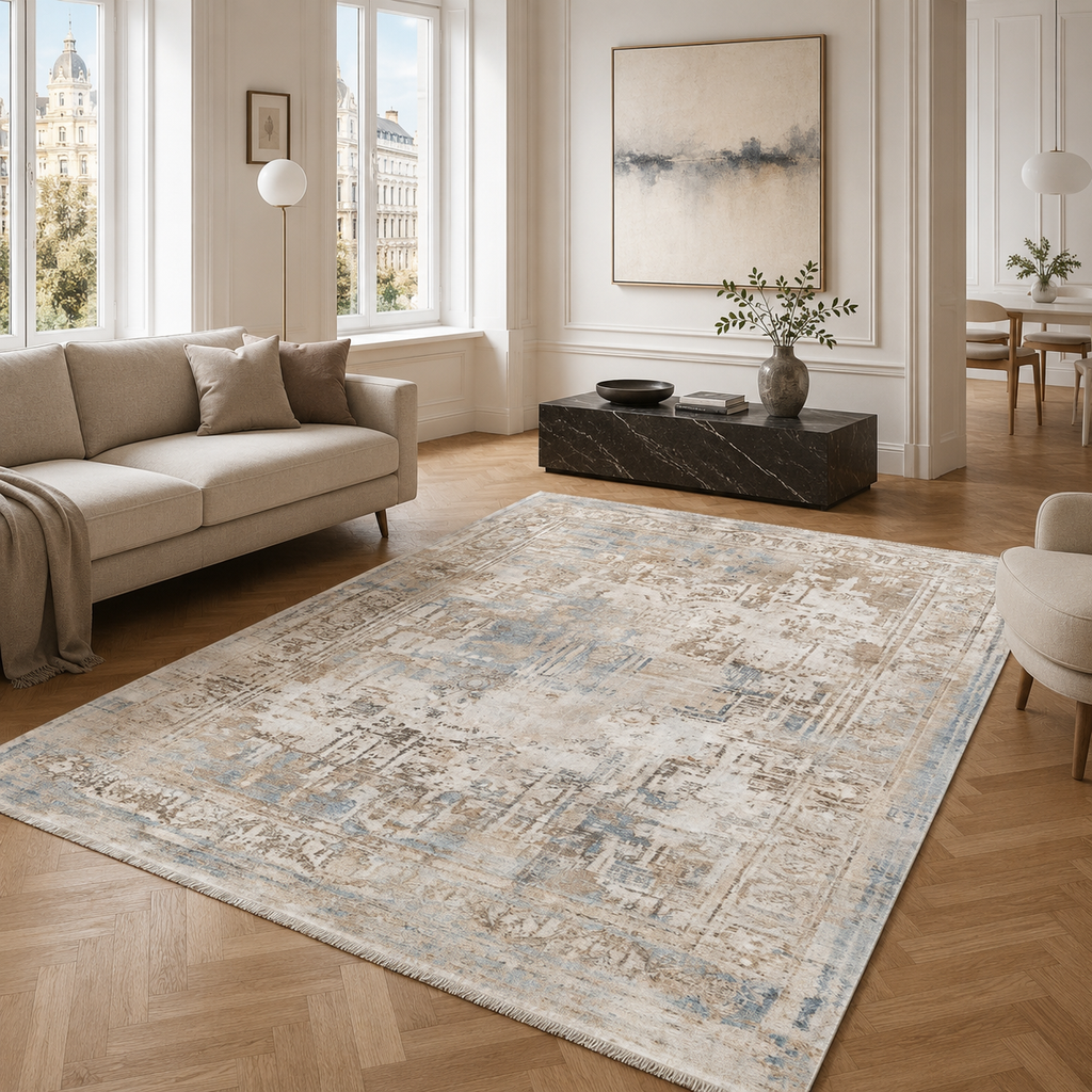 Tapis Classique Vintage Bleu Marine Lavable Félicie, vue 7