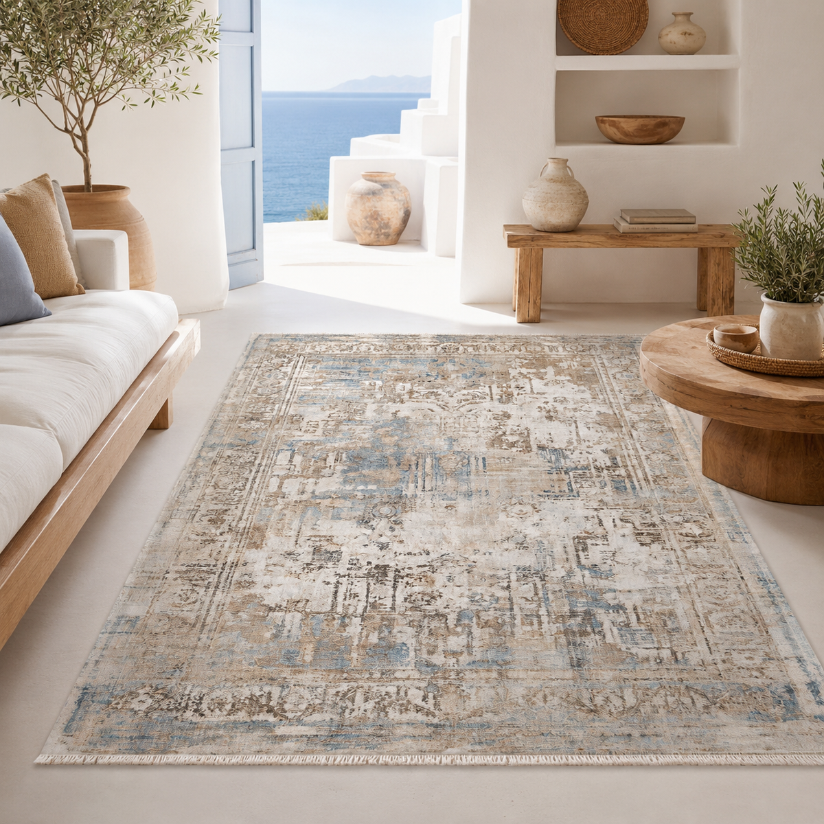 Tapis Classique Vintage Bleu Marine Lavable Félicie, vue 9