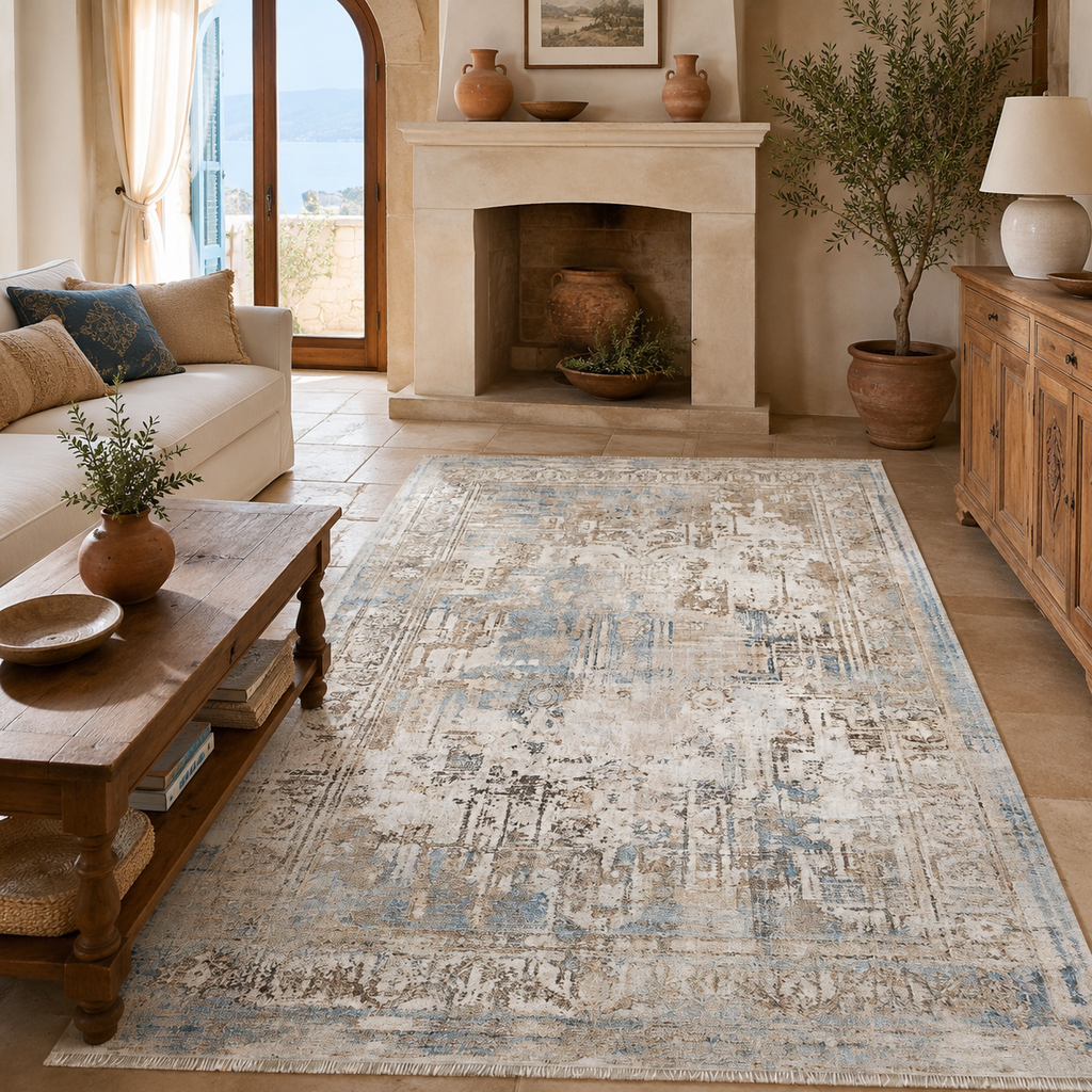 Tapis Classique Vintage Bleu Marine Lavable Félicie, vue 10