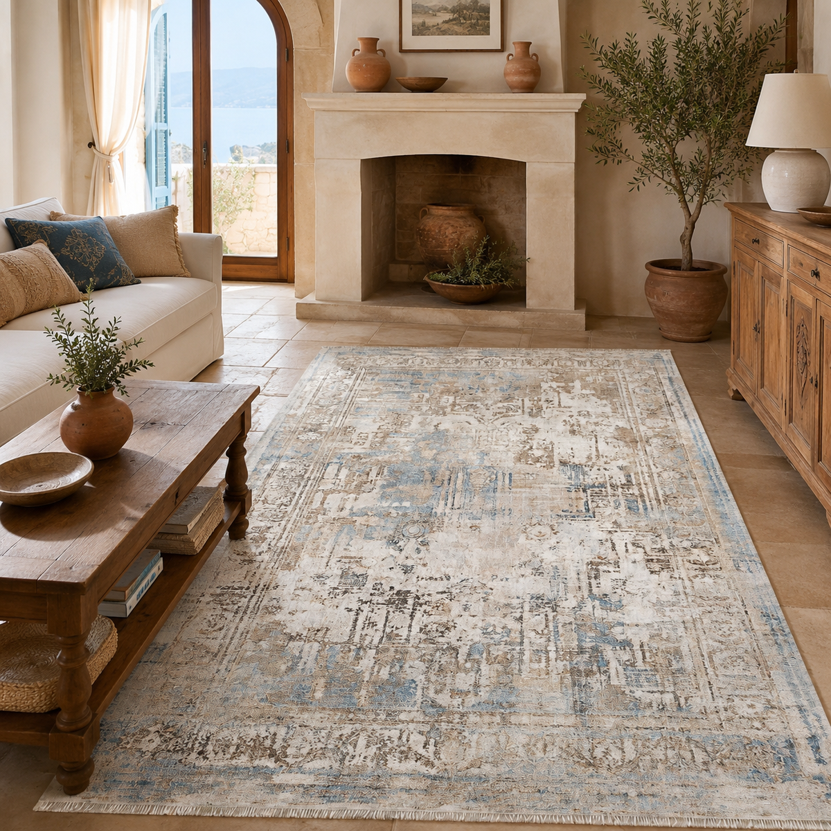 Tapis Classique Vintage Bleu Marine Lavable Félicie, vue 10