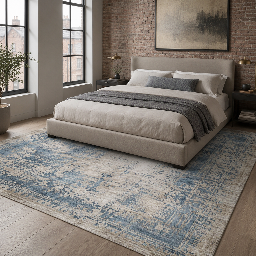 Tapis Géométrique Vintage Bleu Marine Lavable Joséphine, vue 3