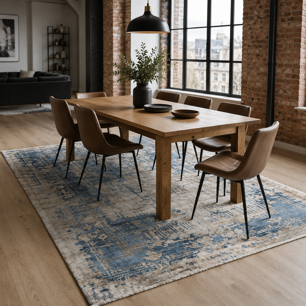 Tapis Géométrique Vintage Bleu Marine Lavable Joséphine, vue 4