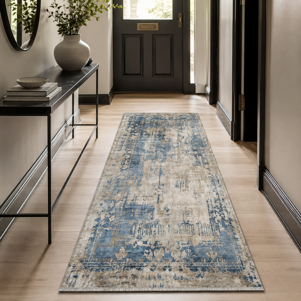 Tapis Géométrique Vintage Bleu Marine Lavable Joséphine, vue 8