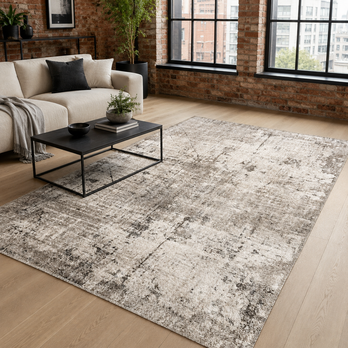 Tapis Vintage Bleu Marine Lavable Domitille, vue principale