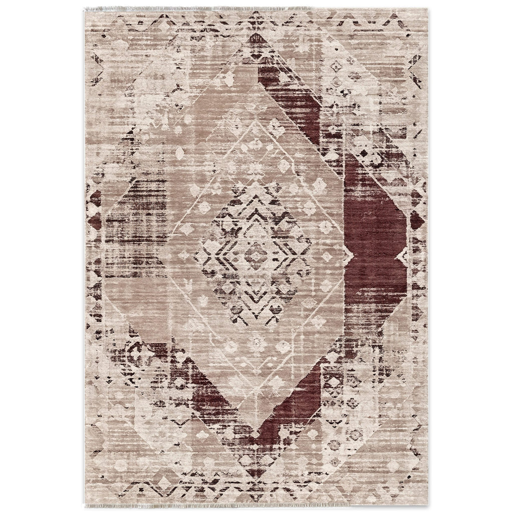 Détail du motif du tapis ethnique vintage bleu marine lavable Riva