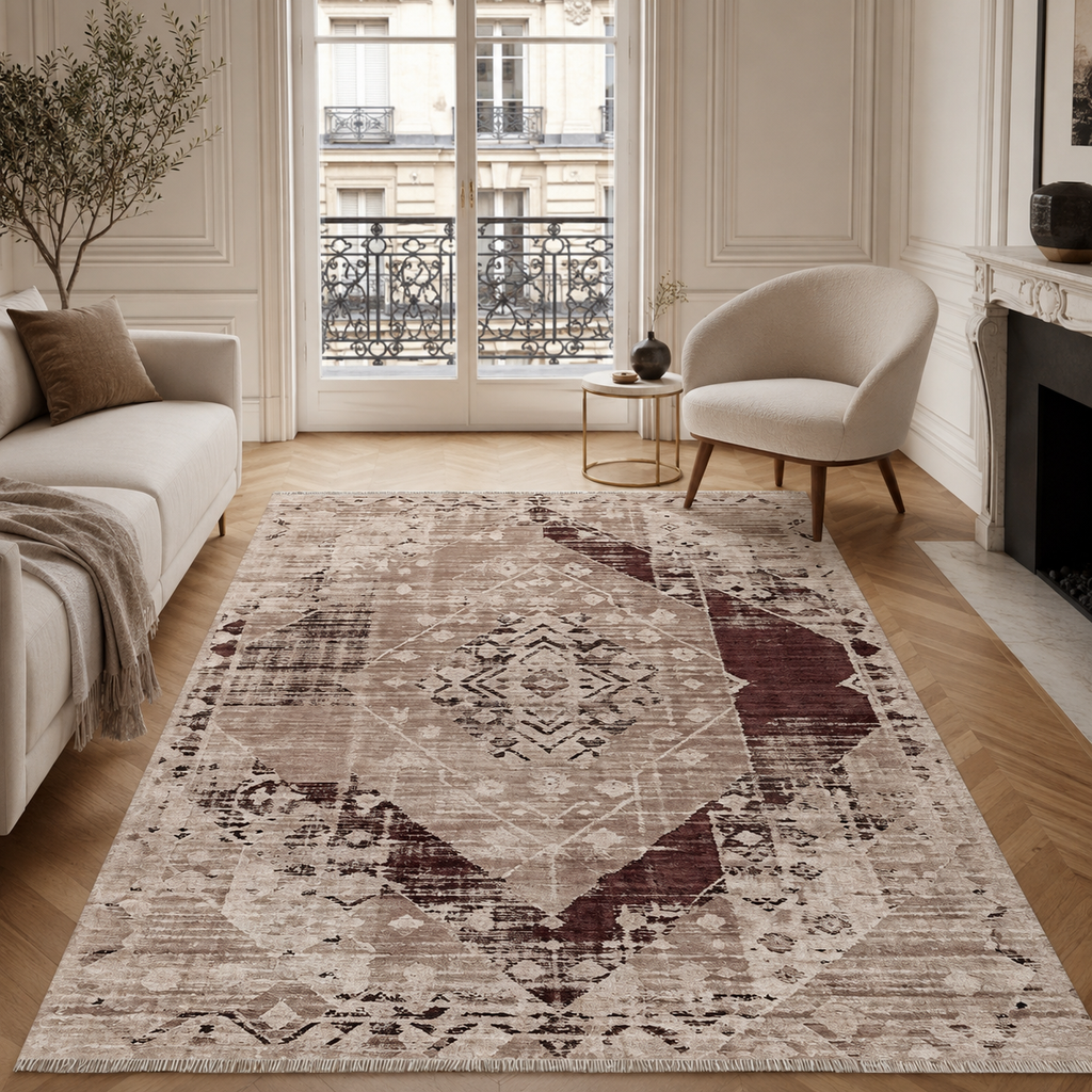 Tapis Ethnique Vintage Bleu Marine Lavable Riva, vue 5