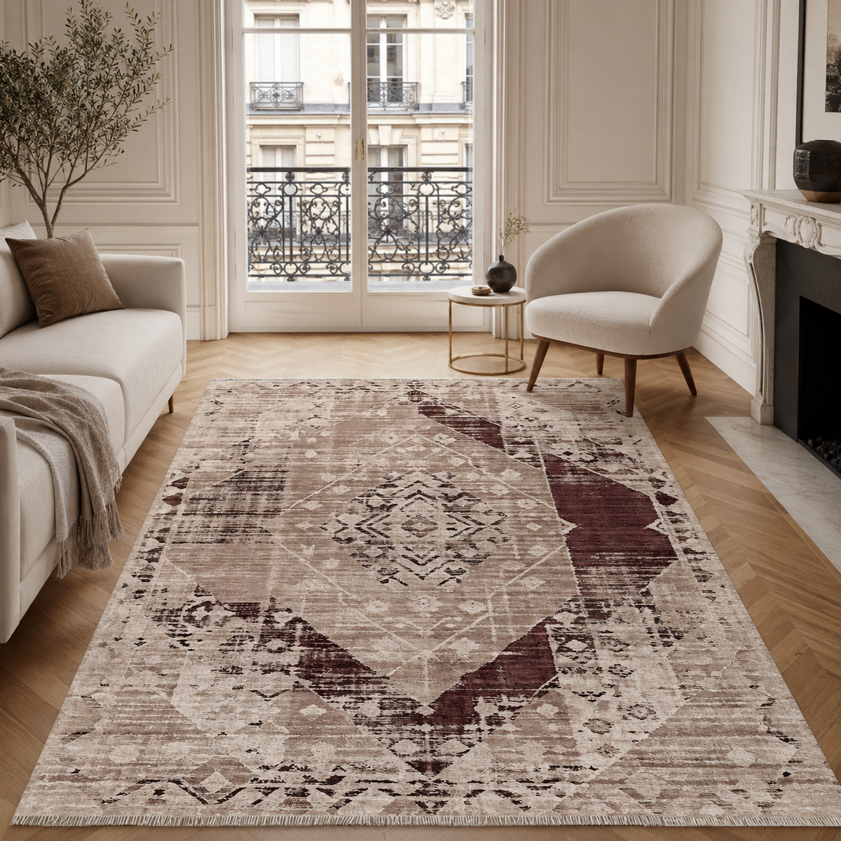Tapis Ethnique Vintage Bleu Marine Lavable Riva, vue 5