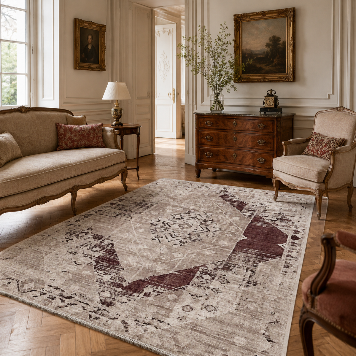 Tapis Ethnique Vintage Bleu Marine Lavable Riva, vue 8