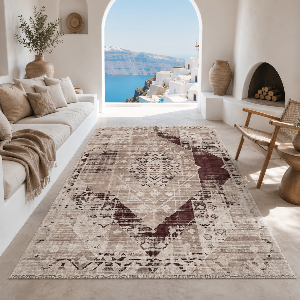 Tapis Ethnique Vintage Bleu Marine Lavable Riva, vue 9