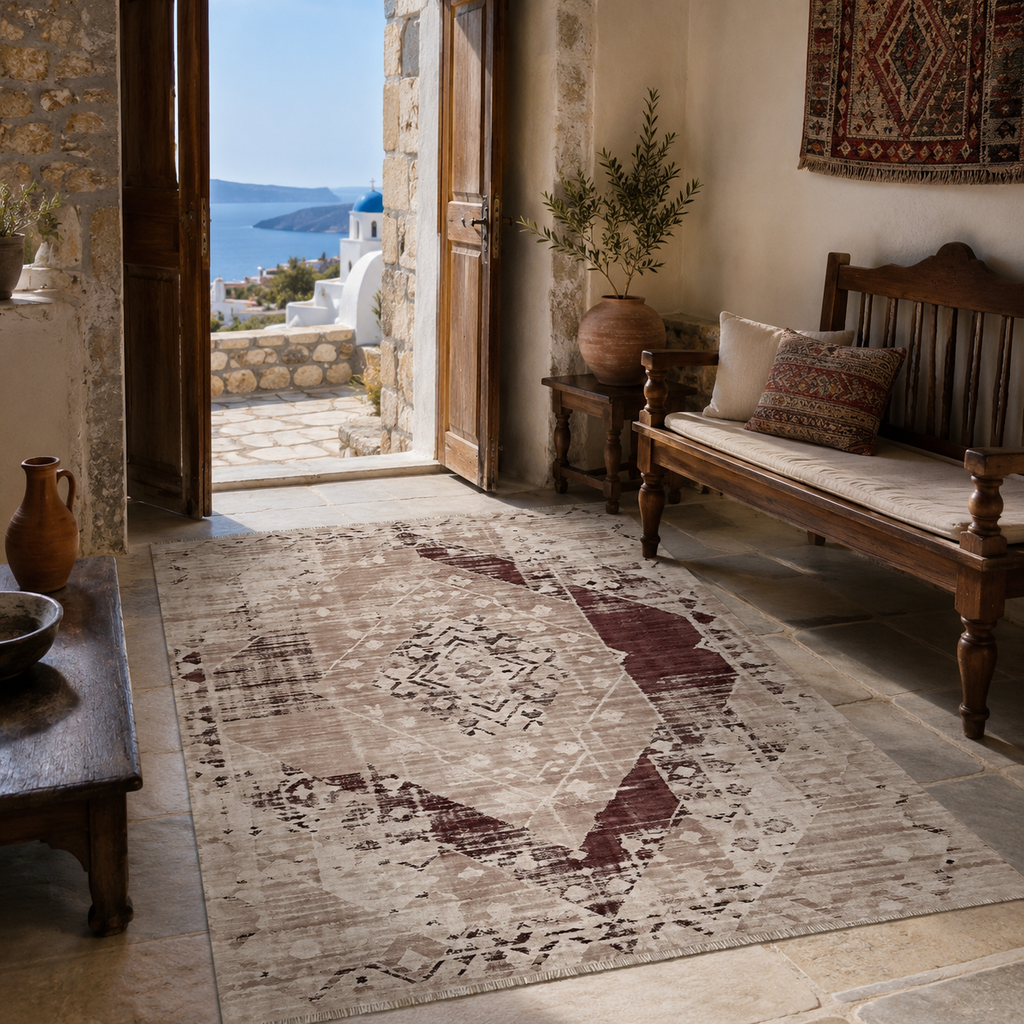 Tapis Ethnique Vintage Bleu Marine Lavable Riva, vue 10
