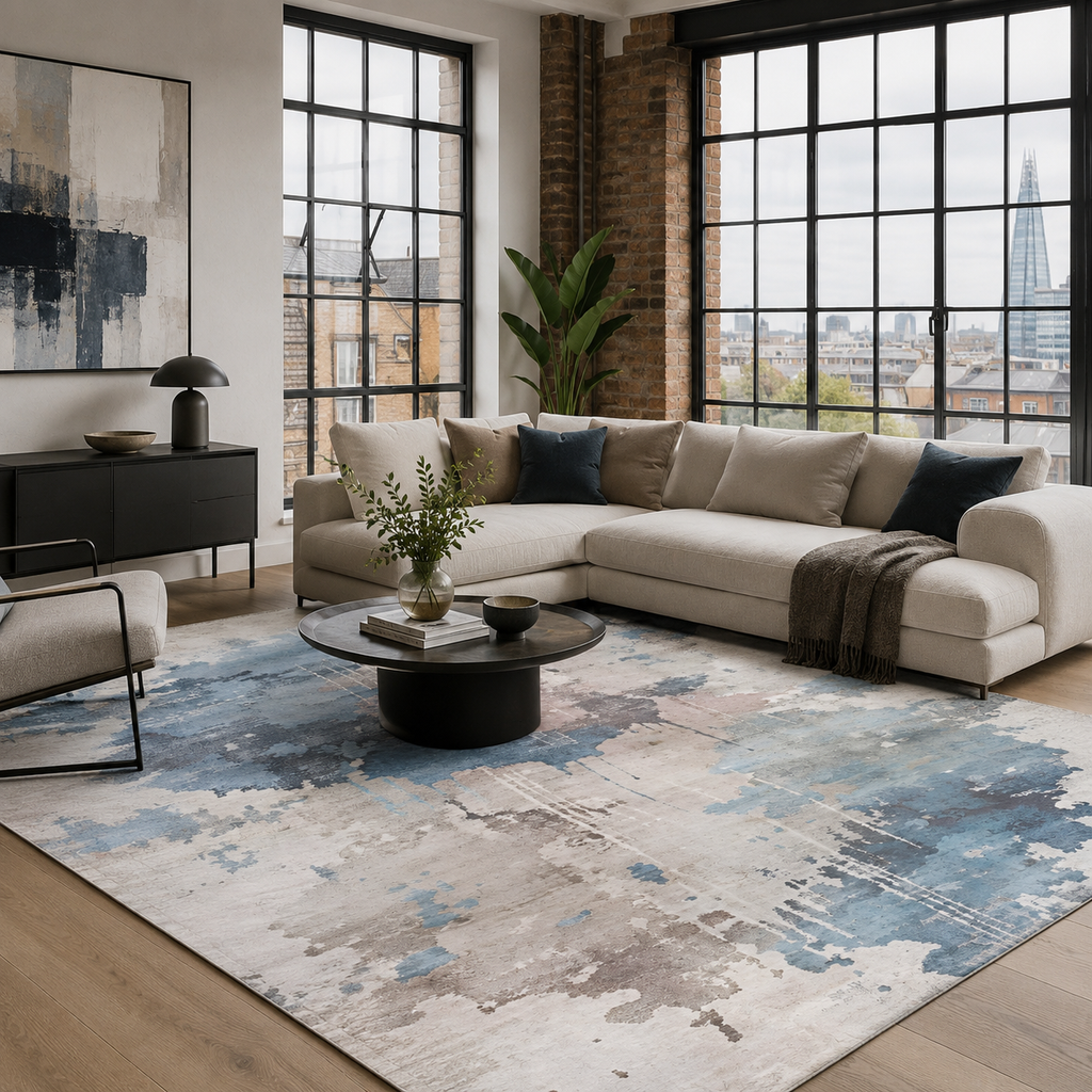 Tapis Moderne Bleu Marine Lavable Joséphine, vue principale