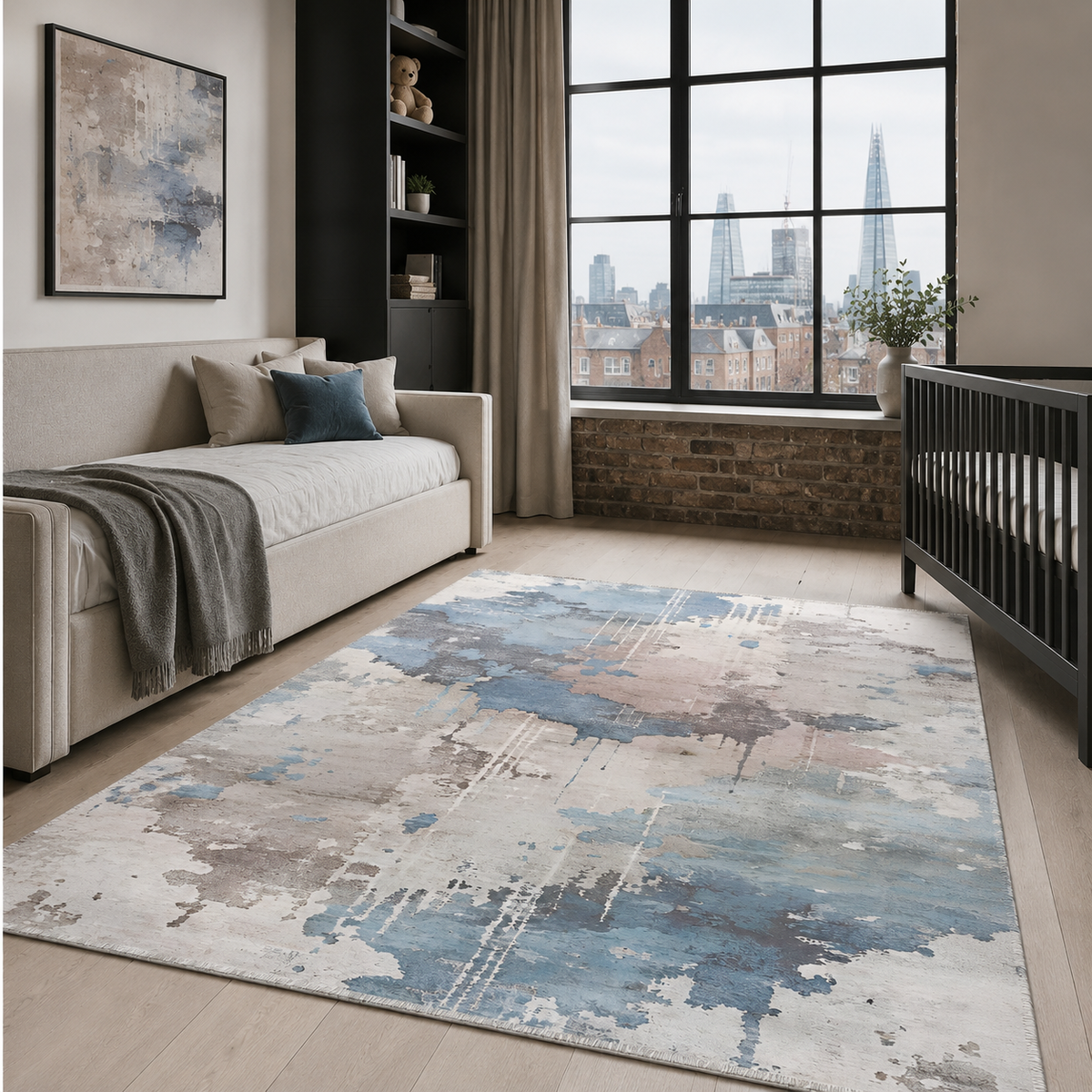 Tapis Moderne Bleu Marine Lavable Joséphine, vue 9