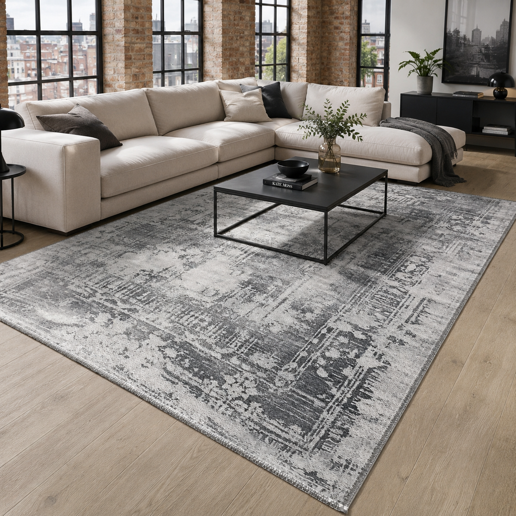Tapis Vintage Gris Lavable Perrine, vue principale