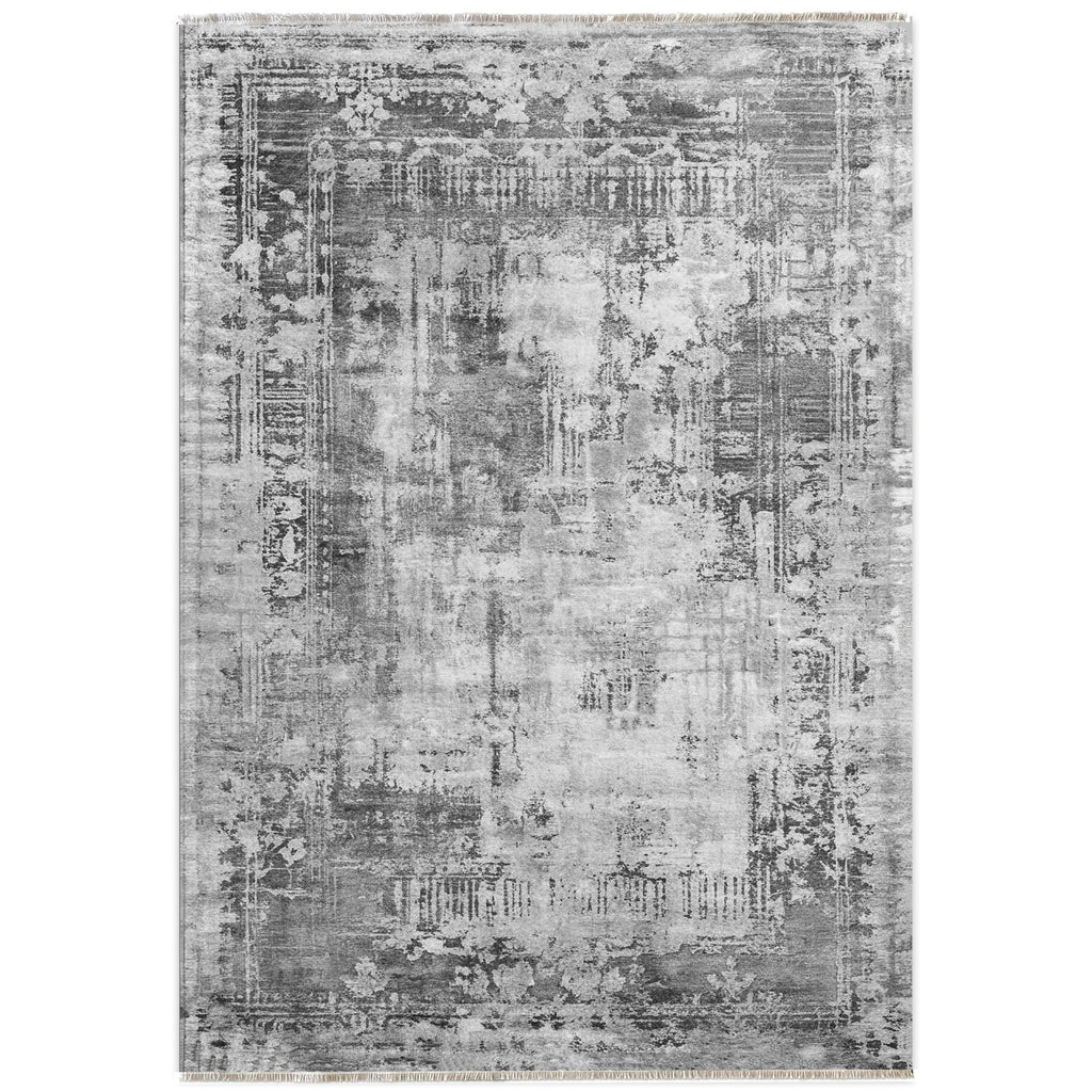 Détail du motif du tapis vintage gris lavable Perrine