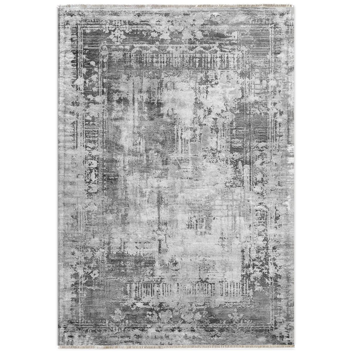 Détail du motif du tapis vintage gris lavable Perrine
