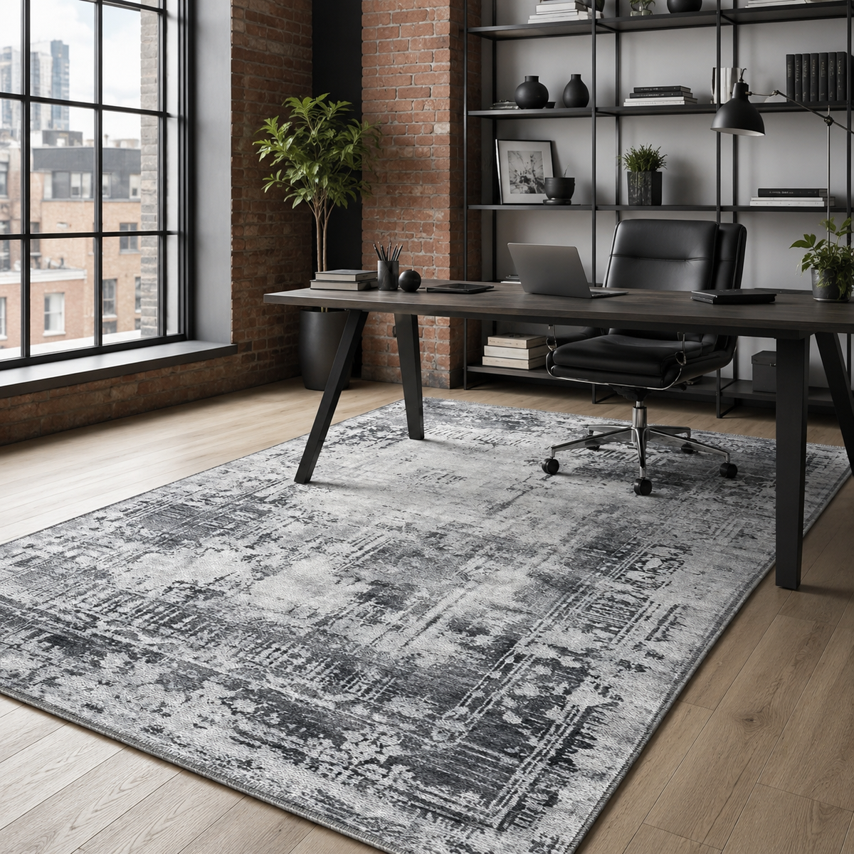 Tapis Vintage Gris Lavable Perrine, vue 5