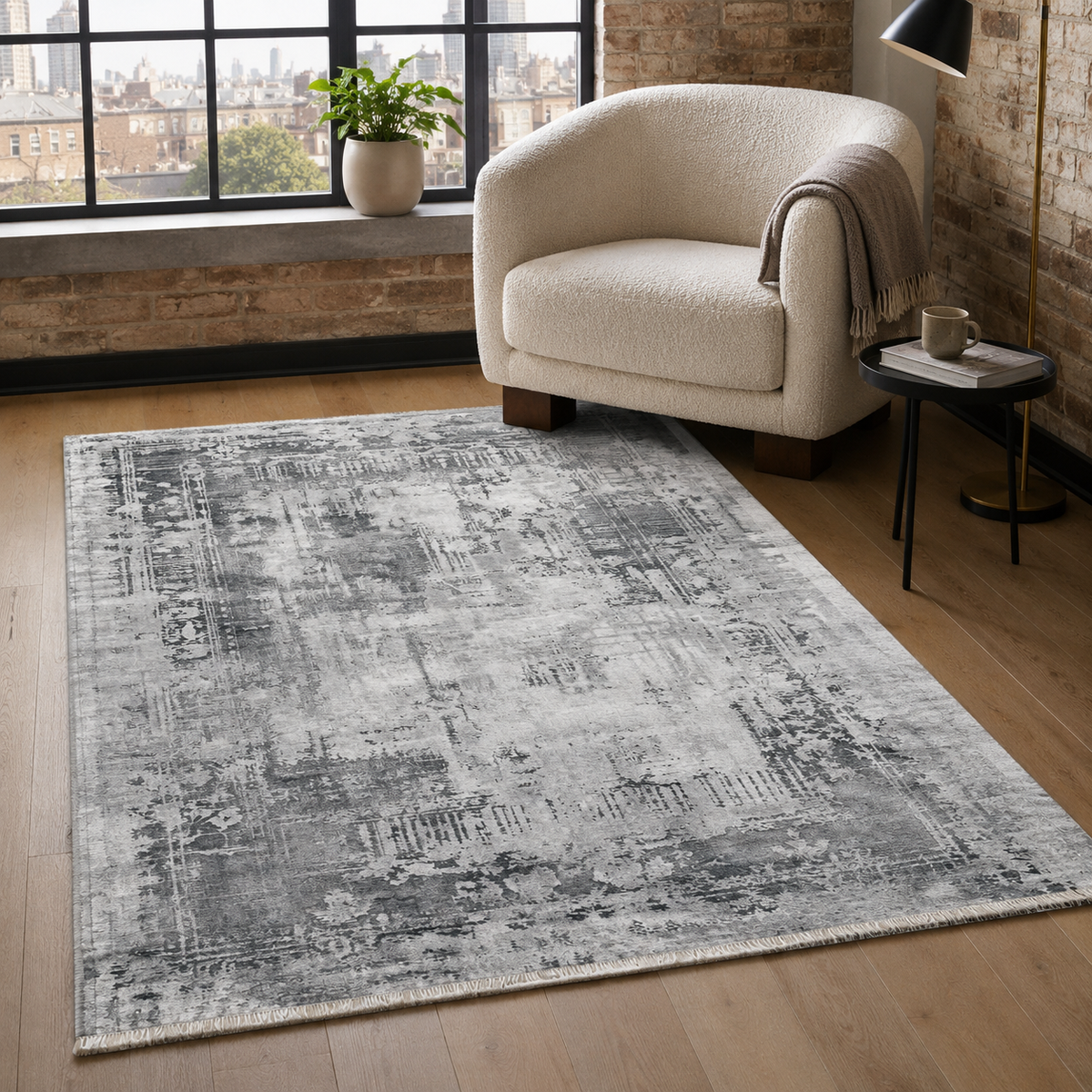 Tapis Vintage Gris Lavable Perrine, vue 6