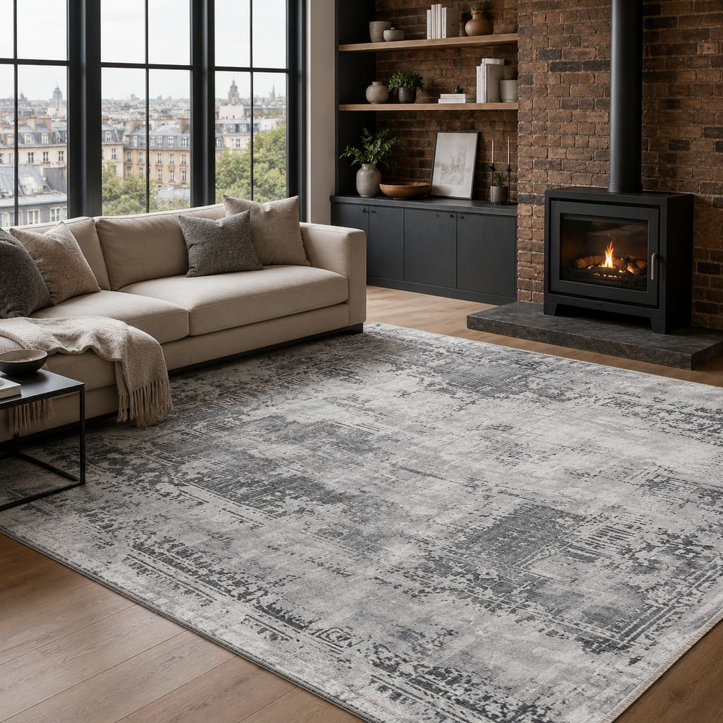 Tapis Vintage Gris Lavable Perrine, vue 8