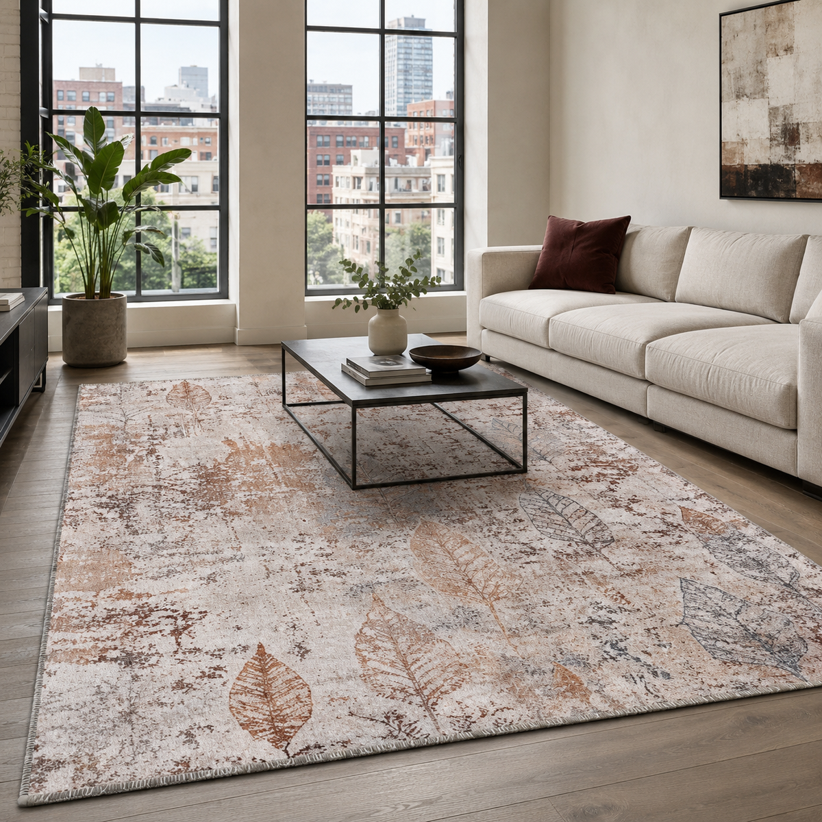 Tapis Géométrique Moderne Bleu Marine Lavable Stella, vue principale