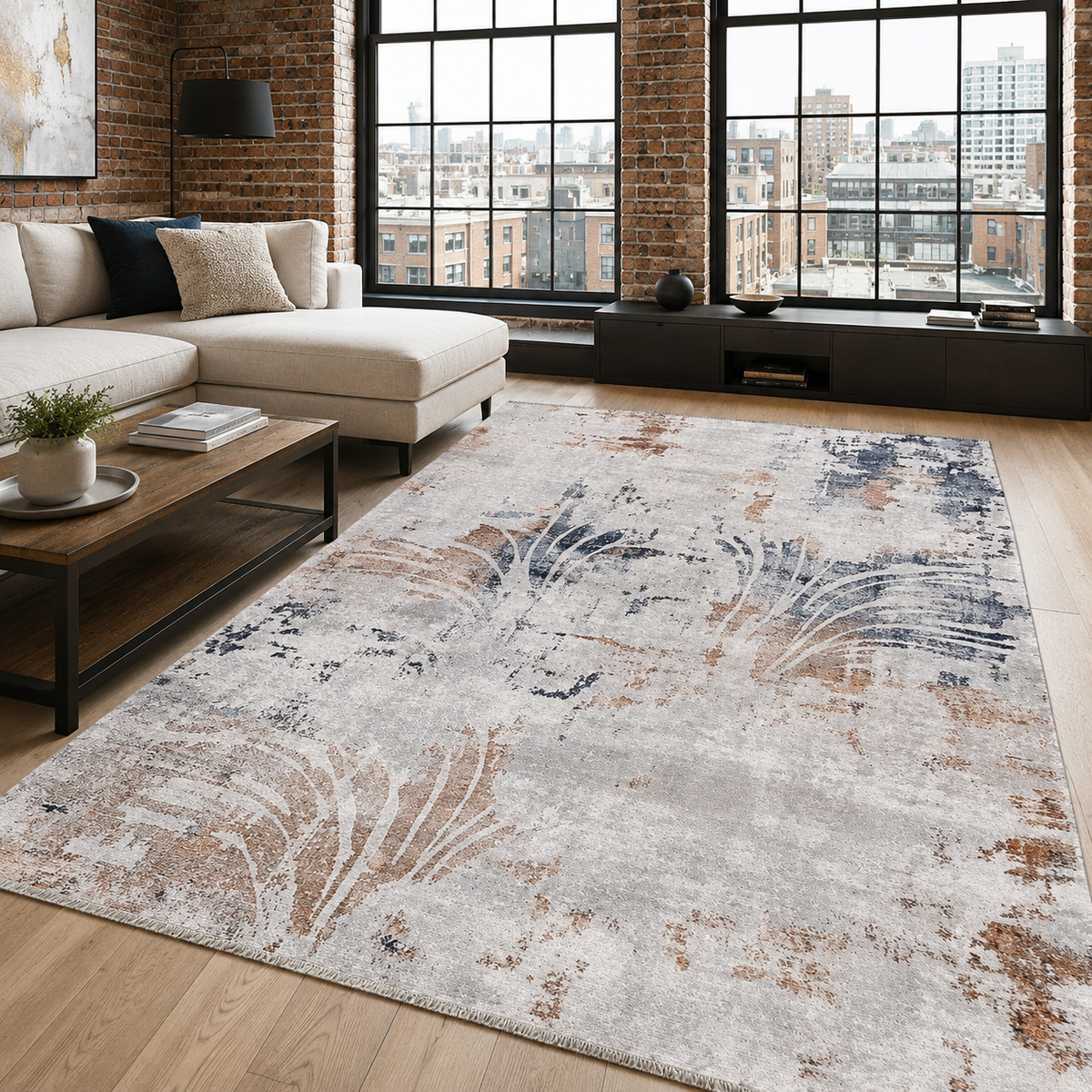 Tapis Moderne Bleu Marine Lavable Diane, vue principale