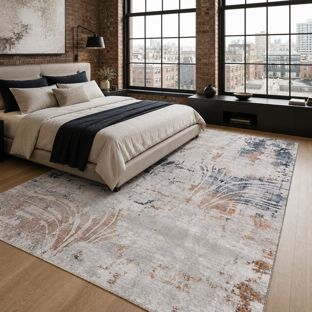 Tapis Moderne Bleu Marine Lavable Diane, vue 4
