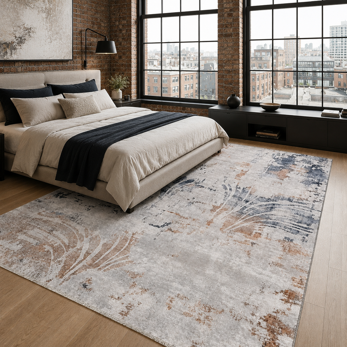 Tapis Moderne Bleu Marine Lavable Diane, vue 4