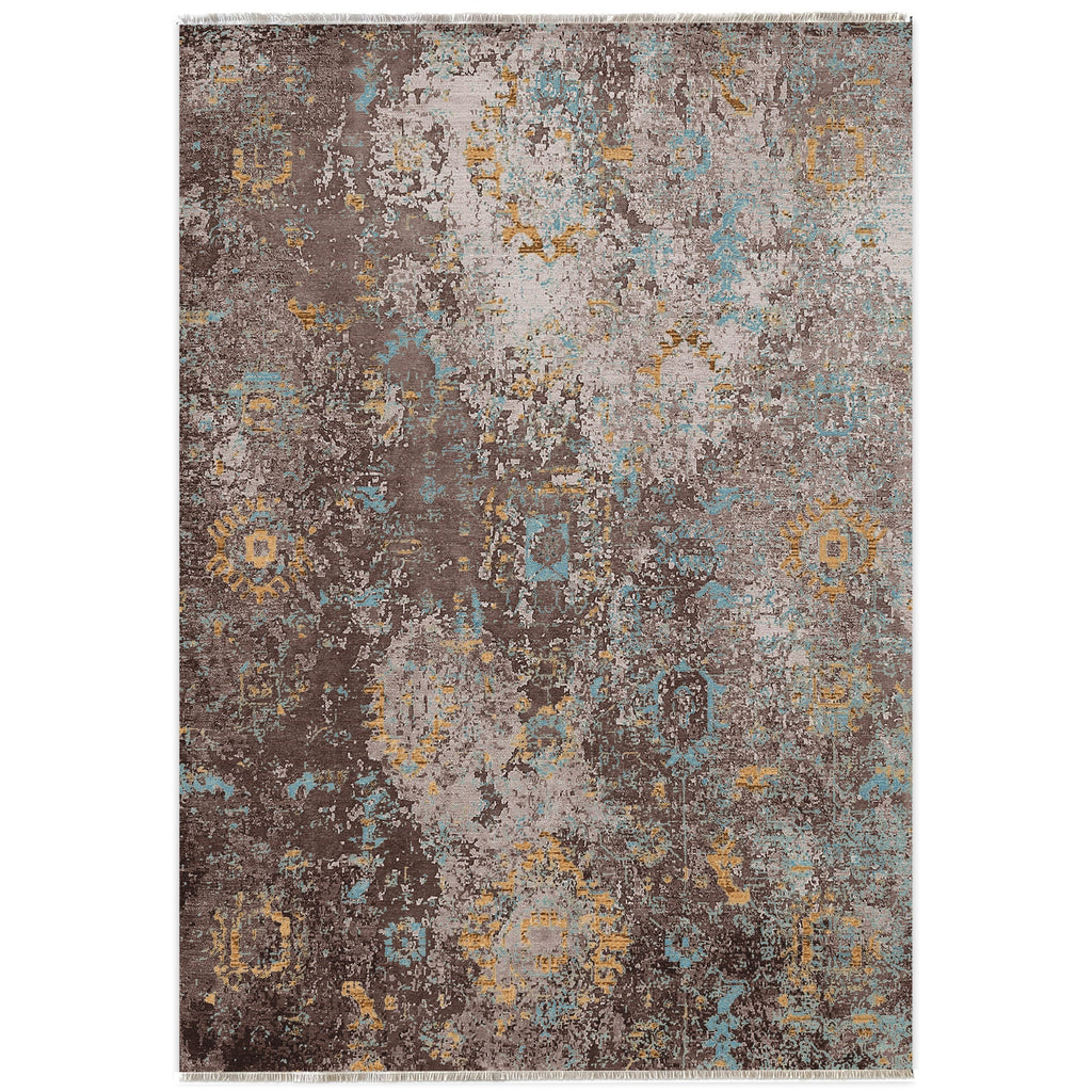 Détail du motif du tapis moderne bleu marine lavable Amina