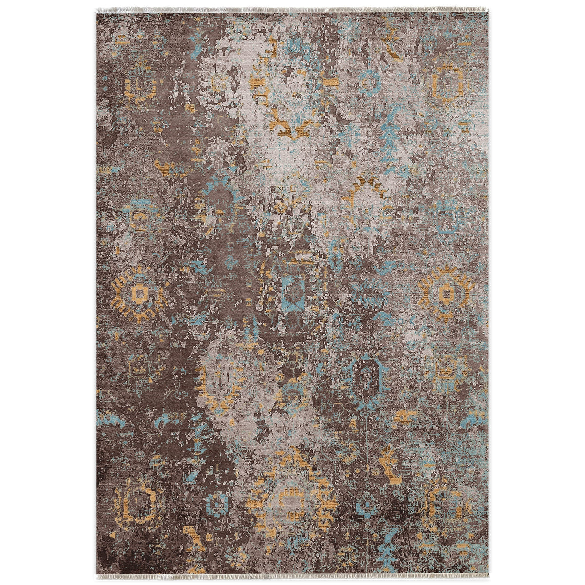 Détail du motif du tapis moderne bleu marine lavable Amina