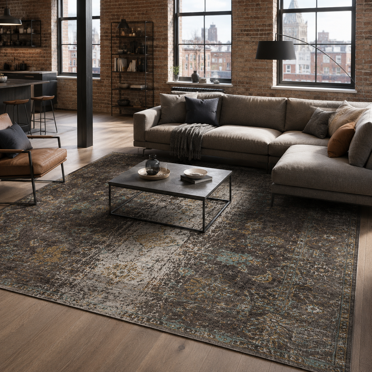 Tapis Moderne Bleu Marine Lavable Amina, vue 3