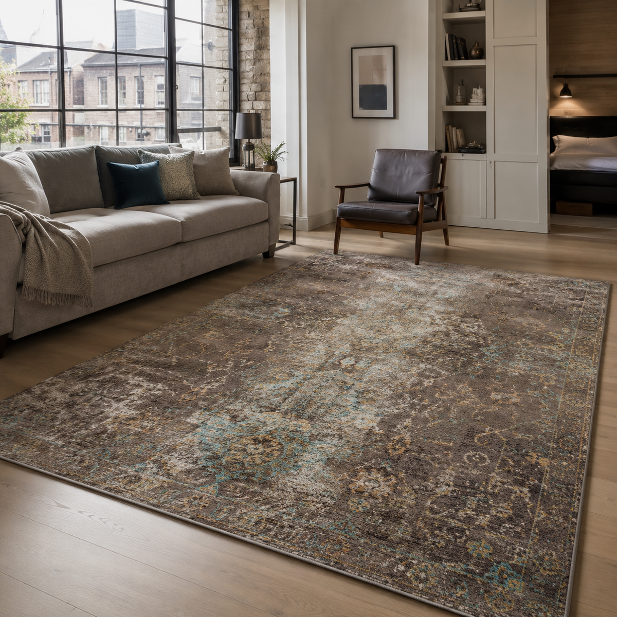 Tapis Moderne Bleu Marine Lavable Amina, vue 4