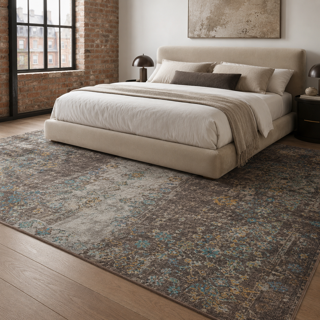 Tapis Moderne Bleu Marine Lavable Amina, vue 5
